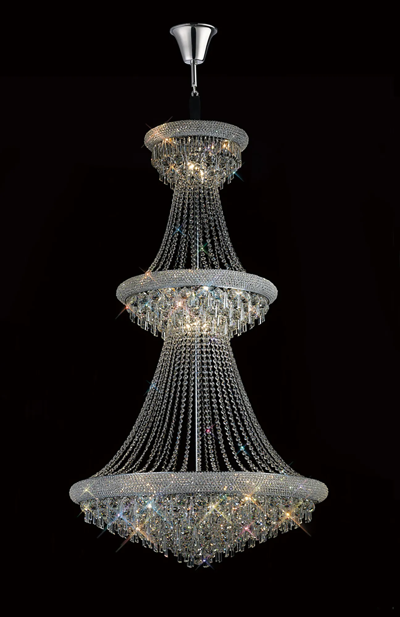 Alexandra Polished Chrome Crystal Ceiling Lights Diyas Tiered Crystal Fittings